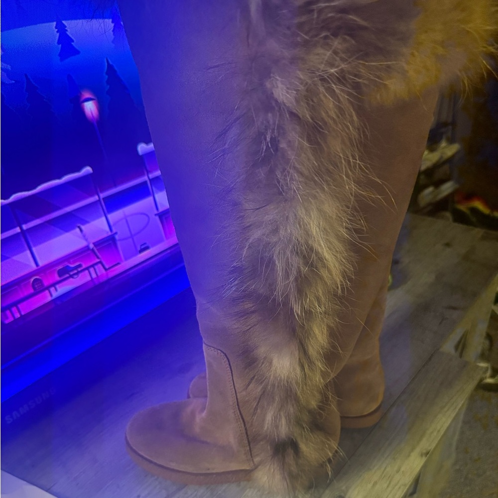 Koolaburra Tan Over the Knee Boots with Fur Trim